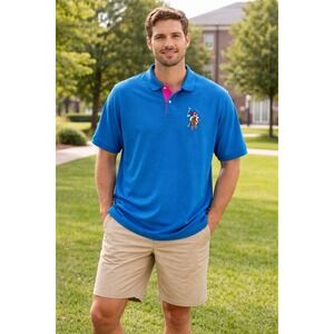 U.S. Polo Assn. Big Pony Embroidered Logo Classic Polo Shirt Blue Pink Size XXL